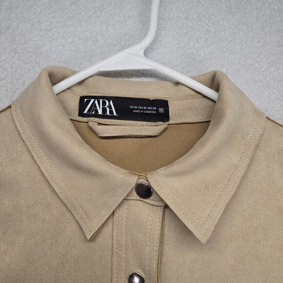 Zara Oversized Jacket Womens M Faux Suede Snap Front Tan/Beige Shacket - Picture 2 of 12